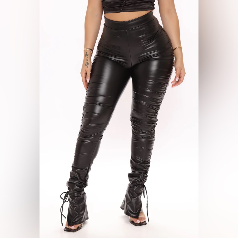 Fashion nova faux leather lace-up leggings